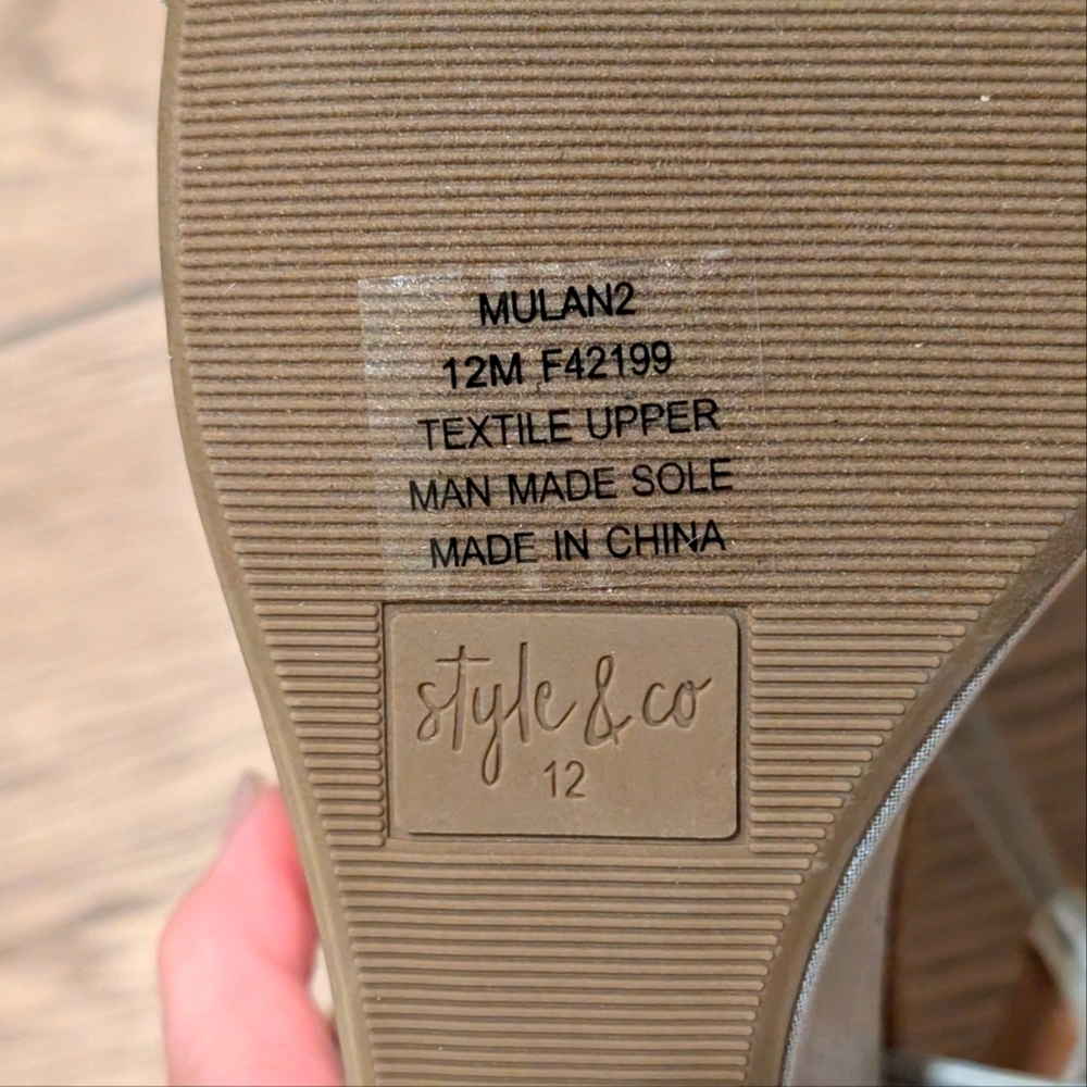 Style & Co Womens 12 Silver Tan Wedge Heel T Strap Sandals Shoes NEW NIB - Picture 6 of 8